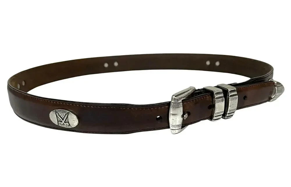 Vintage Danbury Men's Golf Belt Club Conchos Top Grain Oil-tan Leather Brown 38